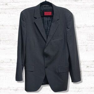 Hugo Boss Aamon Hago Two Button Single Breasted Wool Blend Gray Pinstripe Coat